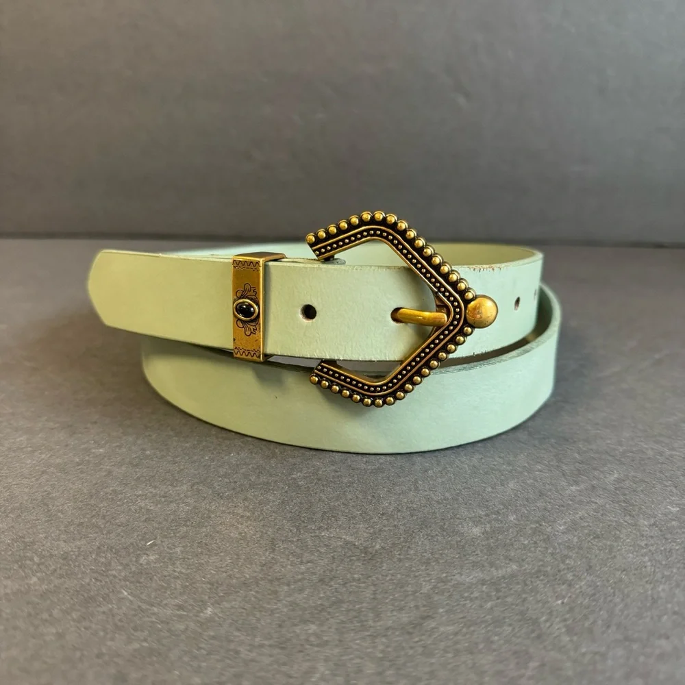 Treasure & Bond Sienna Western Leather Belt Sea Green Gold Tone Buckle‎ XL